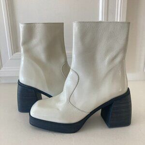 NWOT Free People Ruby White Shine Patent Leather Platform Boots